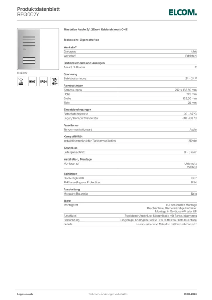 Bild Elcom Produktdatenblatt REQ002Y | Hager Deutschland