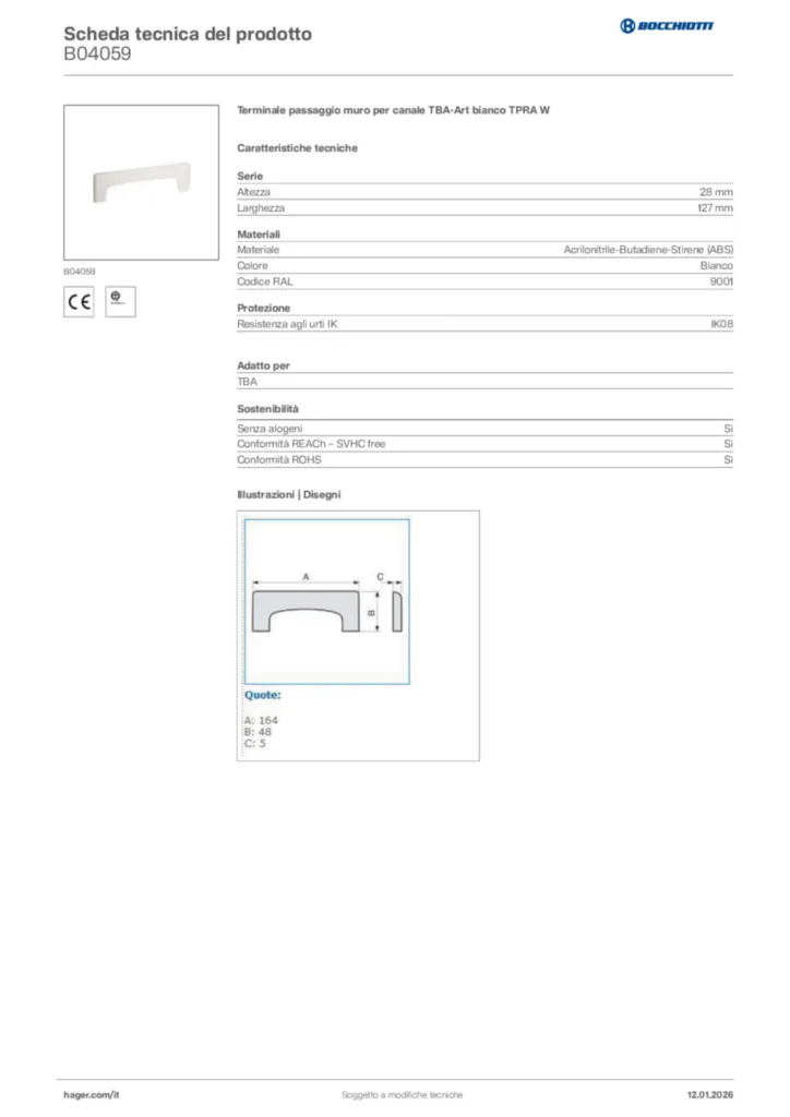 Immagine Bocchiotti Scheda tecnica del prodotto B04059 | Hager Italia
