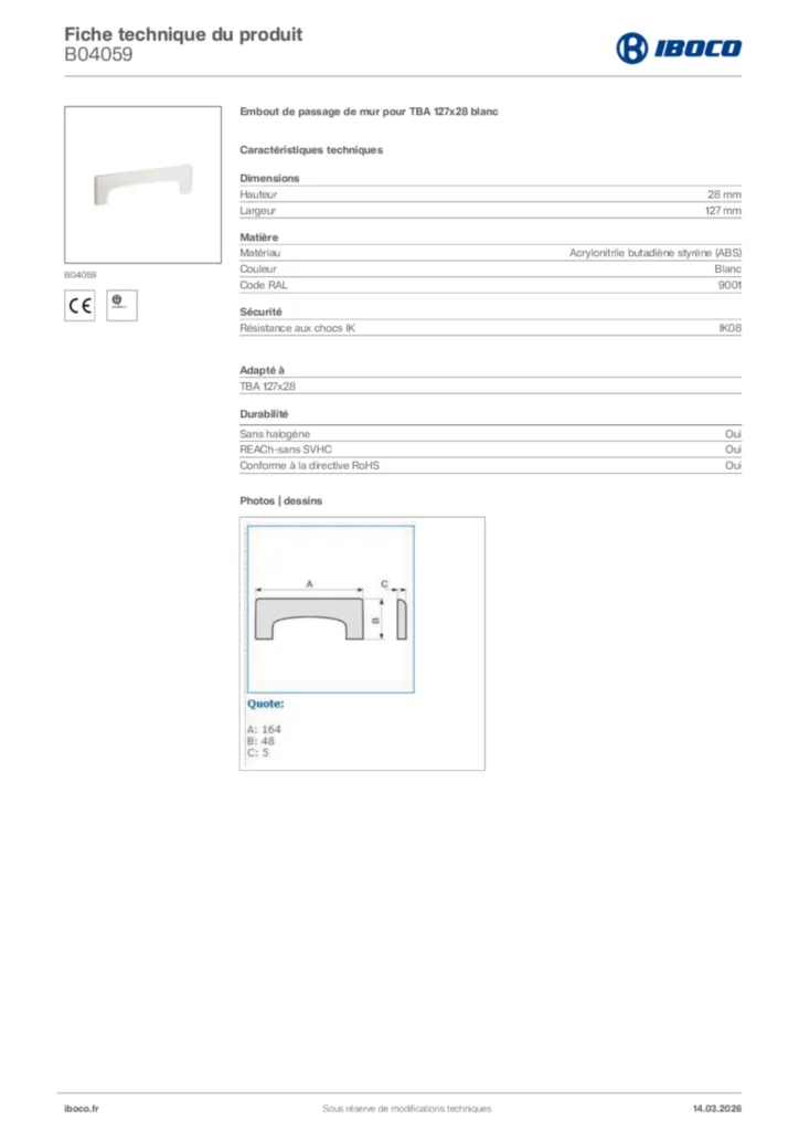 Image Iboco Fiche technique du produit B04059 | Hager France