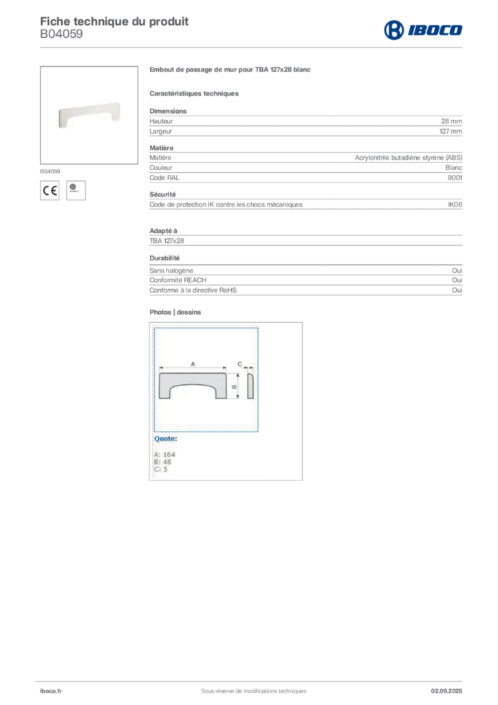Image Iboco Fiche technique du produit B04059 | Hager France