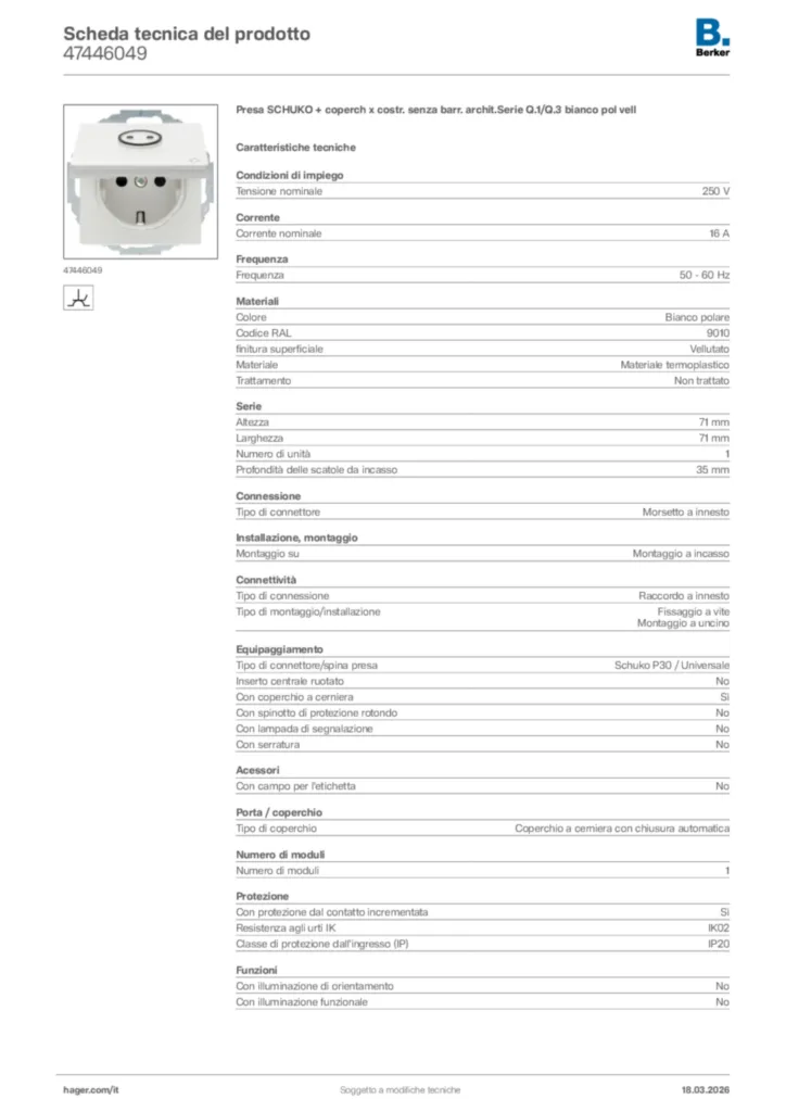 Immagine Berker Scheda tecnica del prodotto 47446049 | Hager Italia