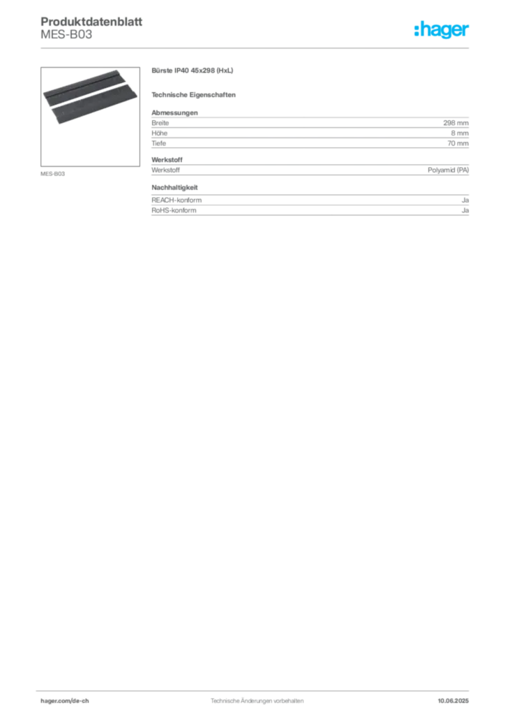 Bild Hager Produktdatenblatt MES-B03 | Hager Schweiz