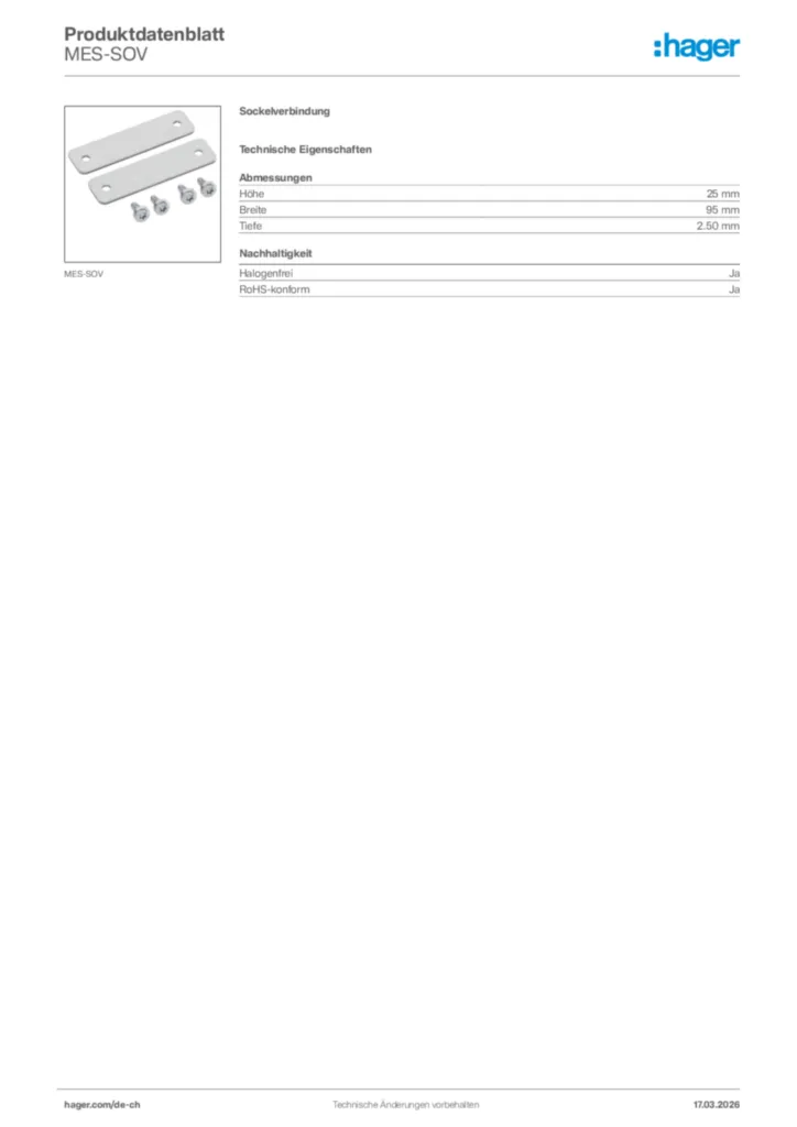 Bild Hager Produktdatenblatt MES-SOV | Hager Schweiz