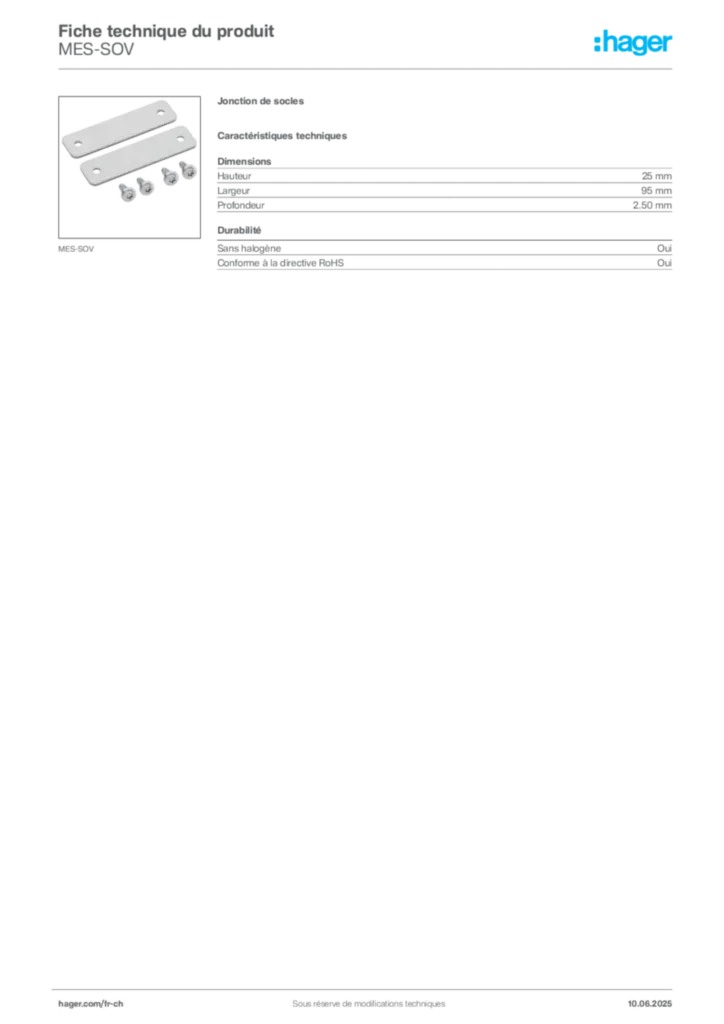 Image Hager Fiche technique du produit MES-SOV | Hager Suisse