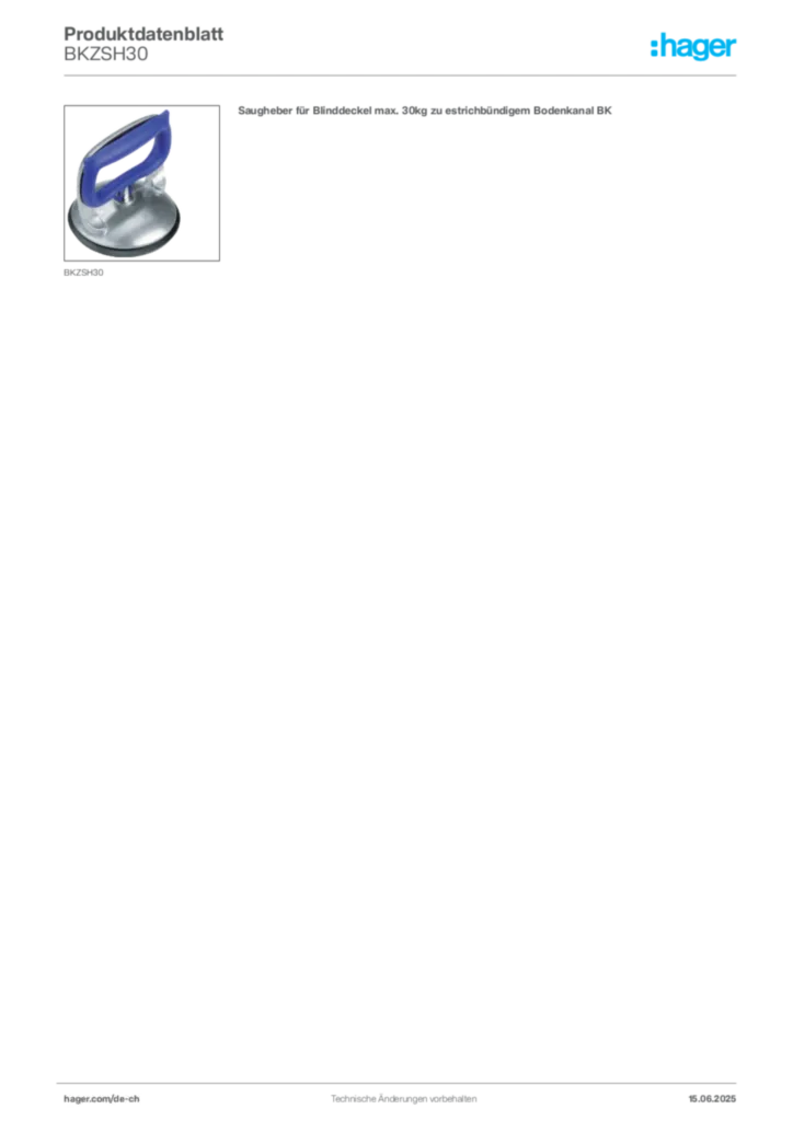 Bild Hager Produktdatenblatt BKZSH30 | Hager Schweiz