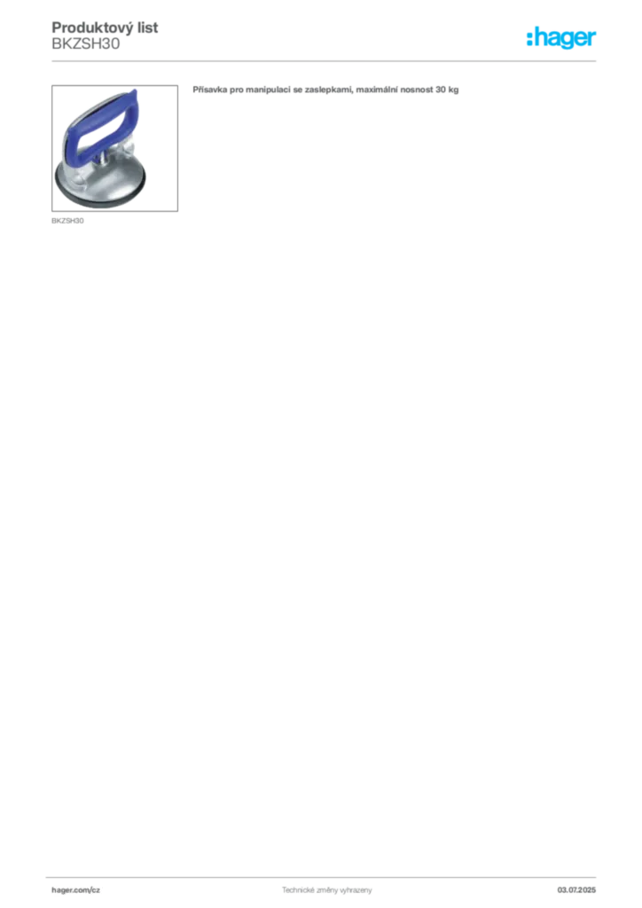 Obrázek Hager Produktový list BKZSH30 | Hager