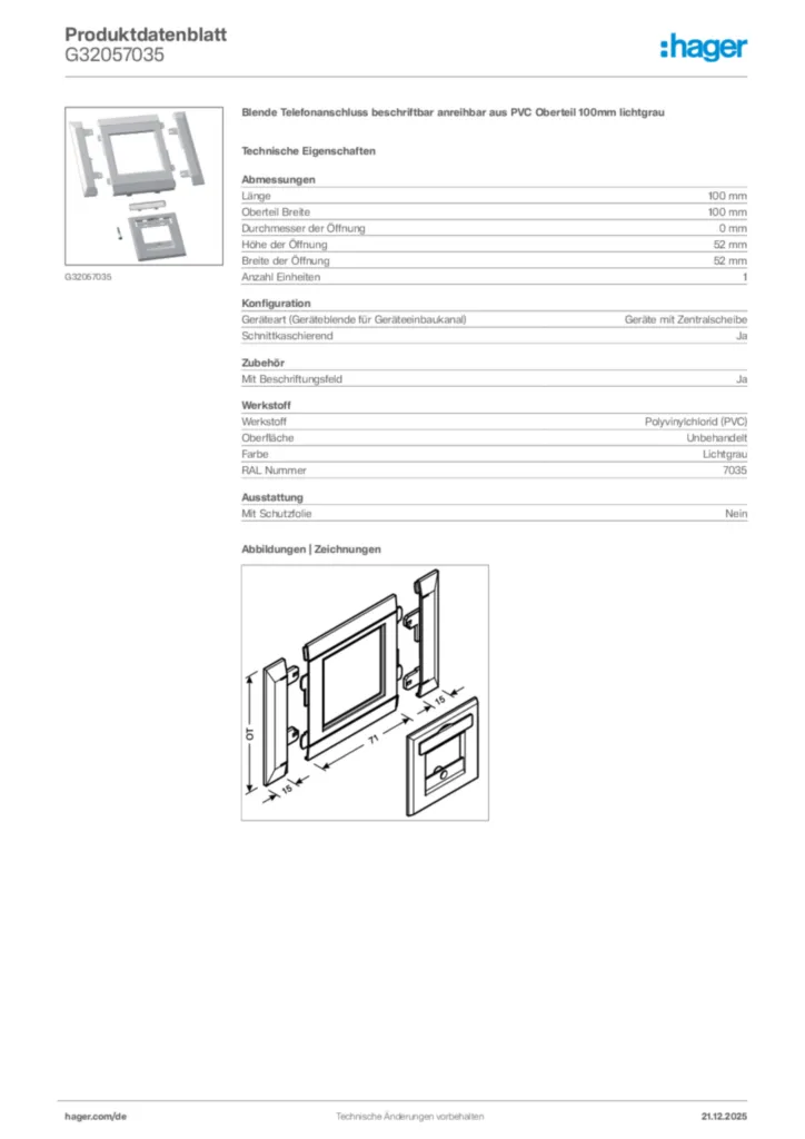 Bild Hager Produktdatenblatt G32057035 | Hager Deutschland