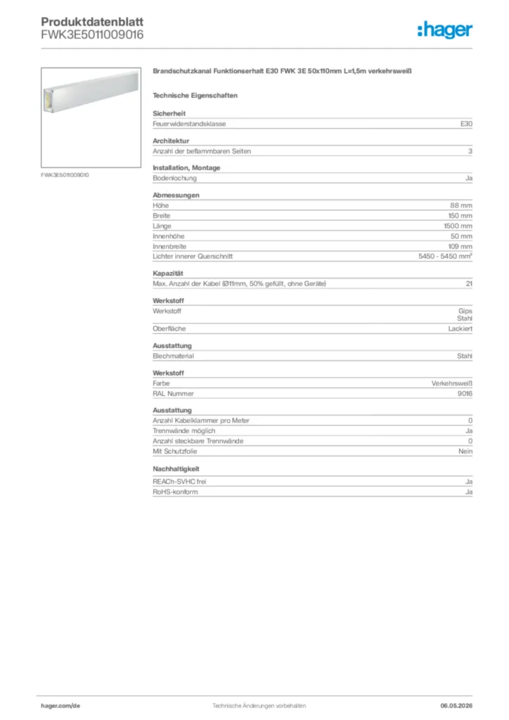 Bild Hager Produktdatenblatt FWK3E5011009016 | Hager Deutschland