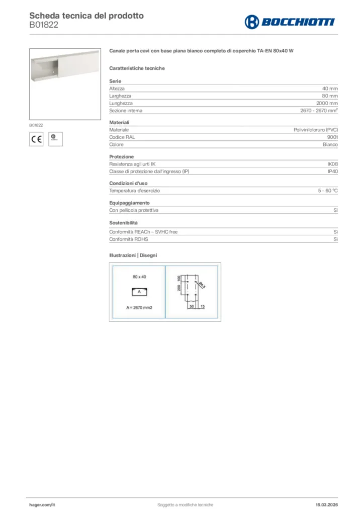Immagine Bocchiotti Scheda tecnica del prodotto B01822 | Hager Italia