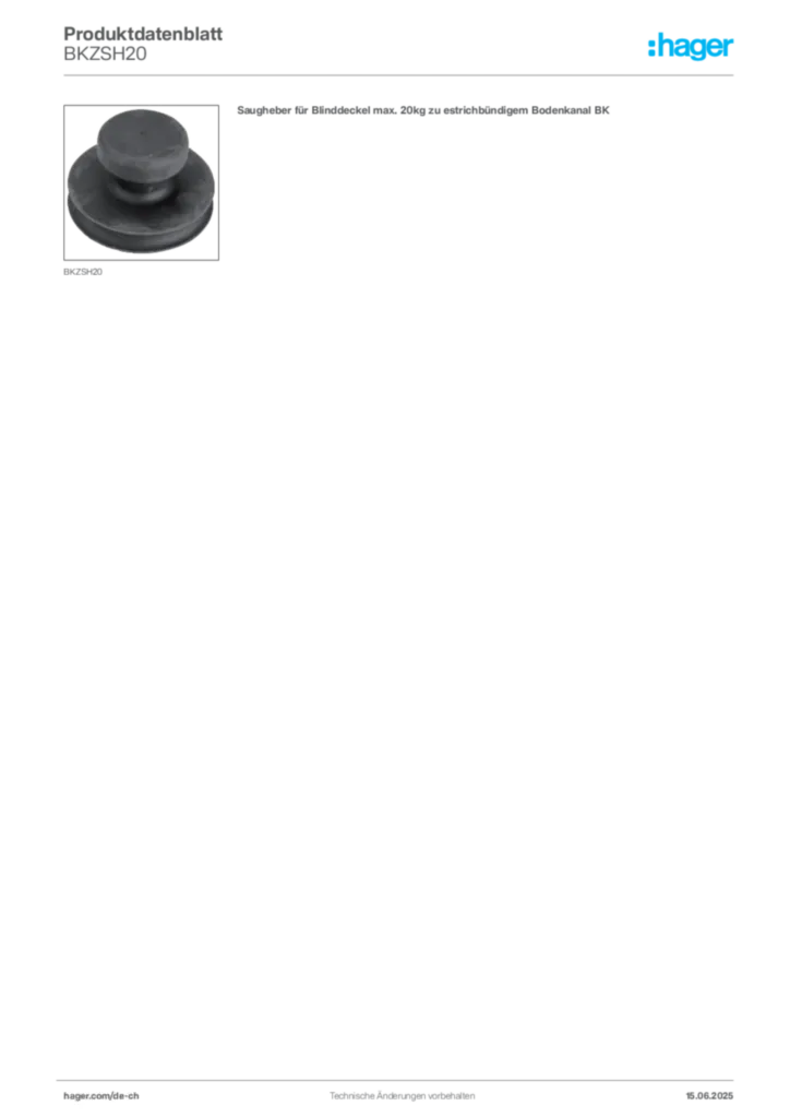 Bild Hager Produktdatenblatt BKZSH20 | Hager Schweiz