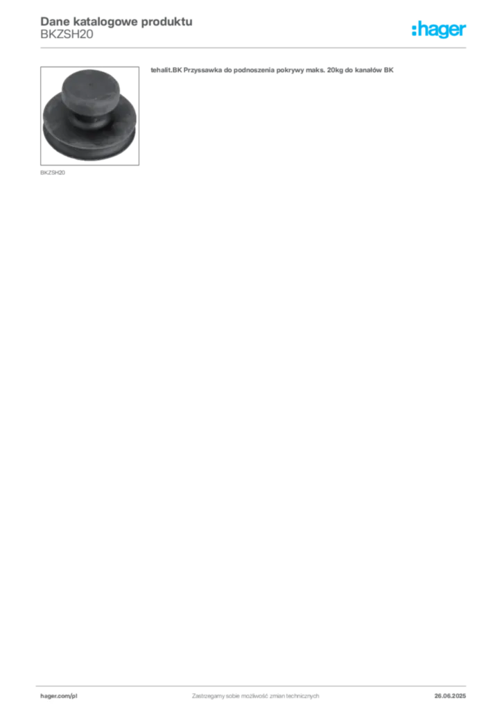 Zdjęcie Hager Dane katalogowe produktu BKZSH20 | Hager Polska