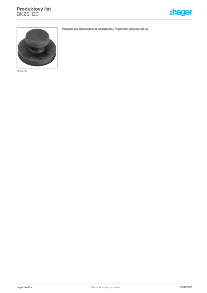 Obrázek Hager Produktový list BKZSH20 | Hager