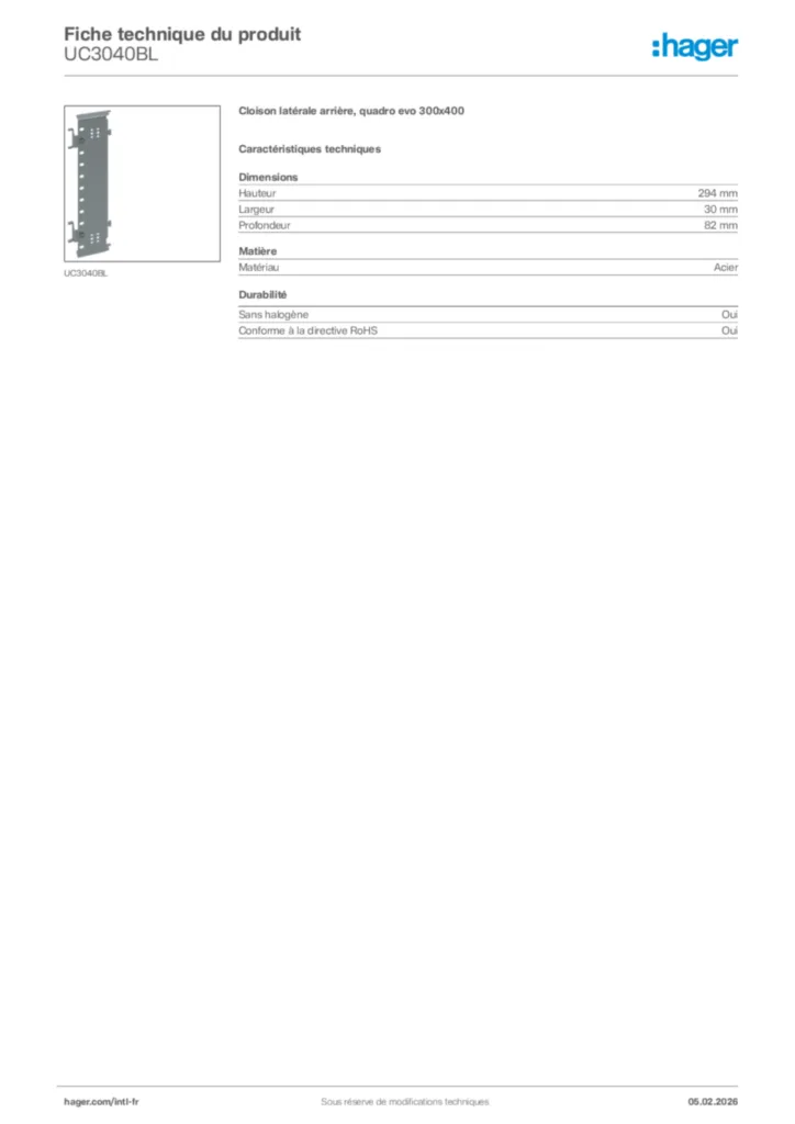 Image Hager Fiche technique du produit UC3040BL | Hager Afrique