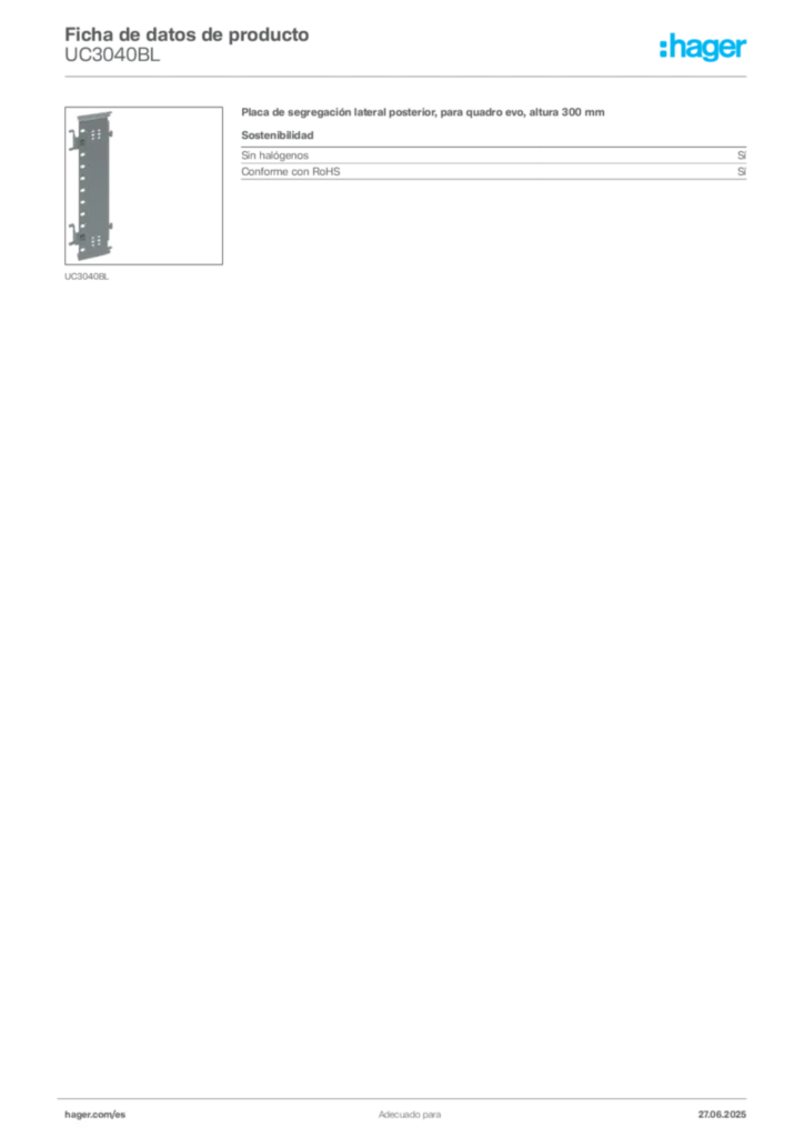 Imagen Hager Ficha de datos de producto UC3040BL | Hager España