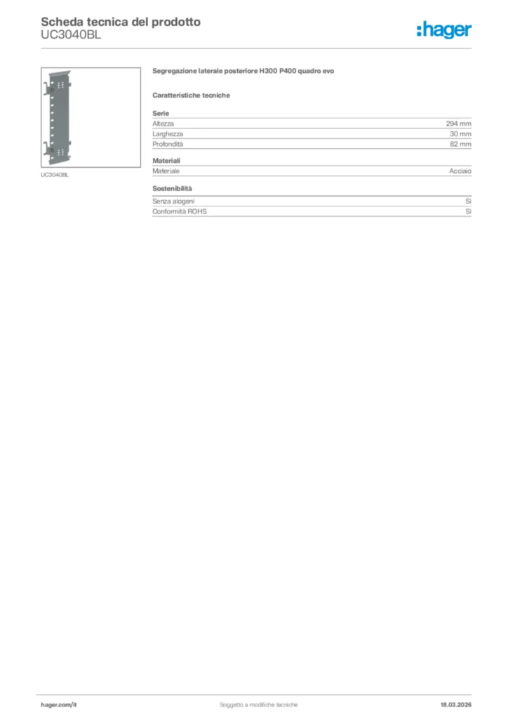 Immagine Hager Scheda tecnica del prodotto UC3040BL | Hager Italia