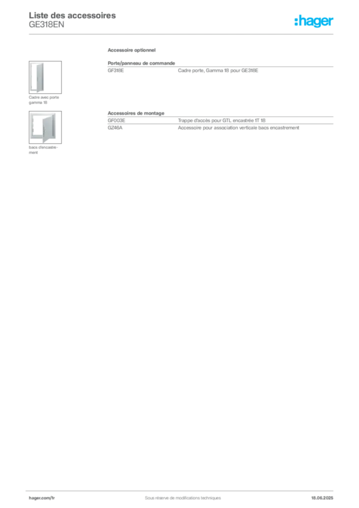Image Hager Fiche technique du produit GE318EN | Hager France