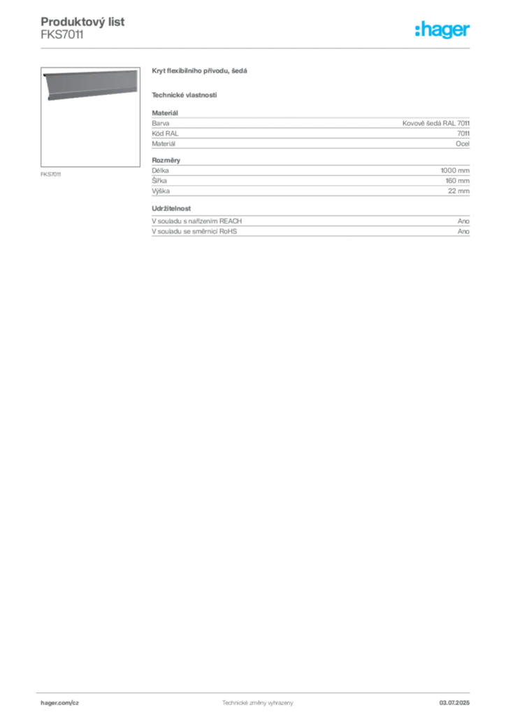 Obrázek Hager Produktový list FKS7011 | Hager
