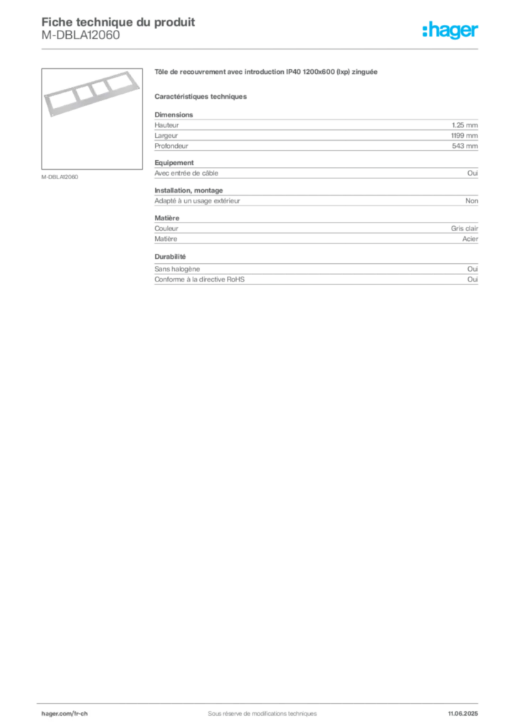 Image Hager Fiche technique du produit M-DBLA12060 | Hager Suisse