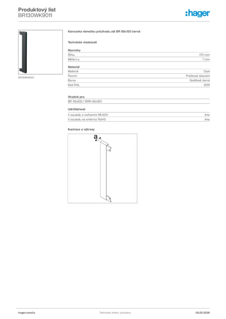 Obrázek Hager Product data sheet BR130WK9011 | Hager