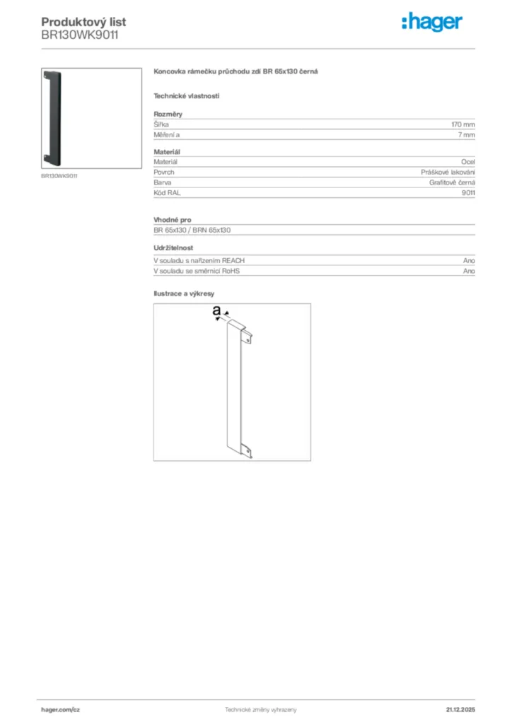 Obrázek Hager Produktový list BR130WK9011 | Hager