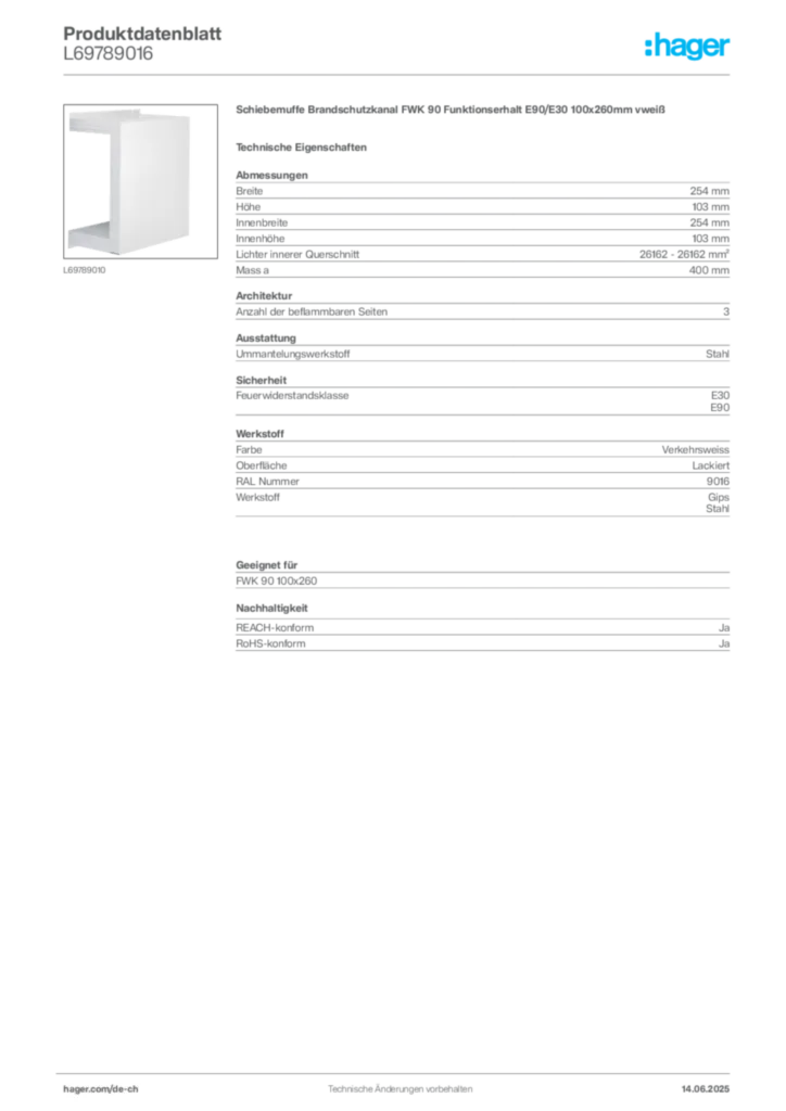 Bild Hager Produktdatenblatt L69789016 | Hager Schweiz