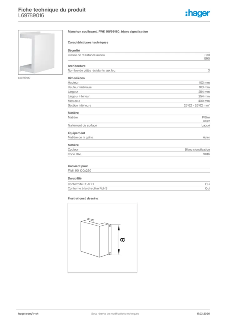 Image Hager Fiche technique du produit L69789016 | Hager Suisse