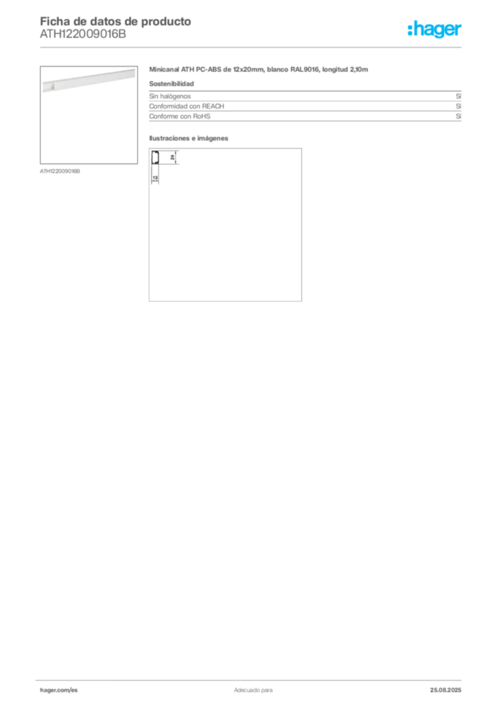 Imagen Hager Ficha de datos de producto ATH122009016B | Hager España