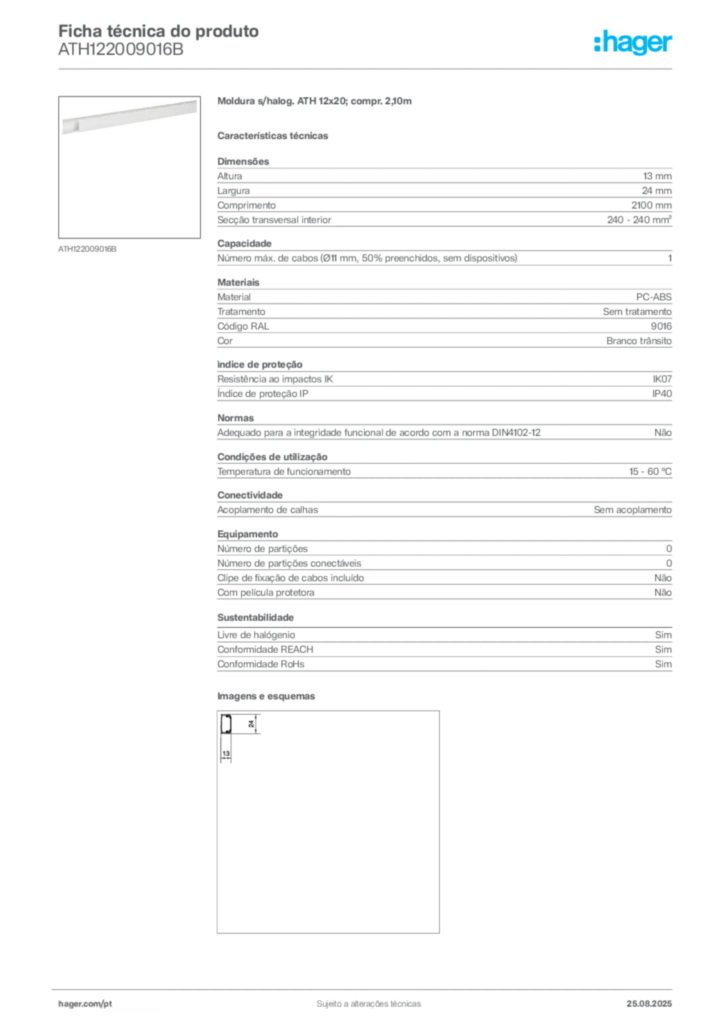 Imagem Hager Ficha técnica do produto ATH122009016B | Hager Portugal