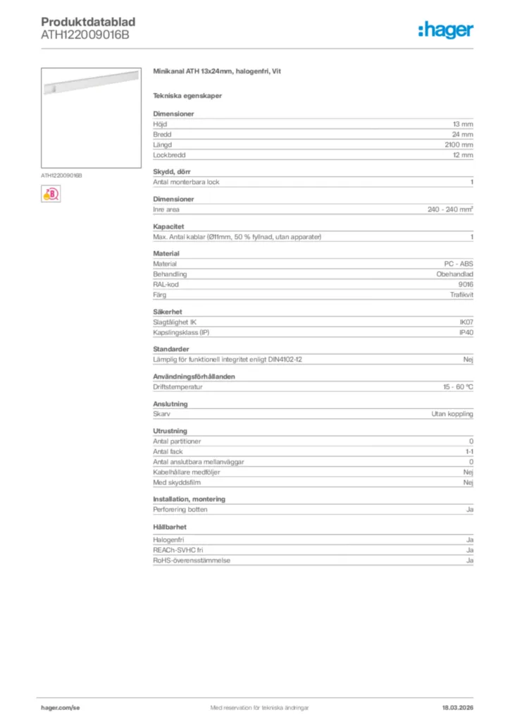 Bild Hager Produktdatablad ATH122009016B | Hager Sverige