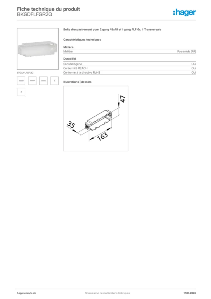 Image Hager Fiche technique du produit BKGDFLFGR2Q | Hager Suisse