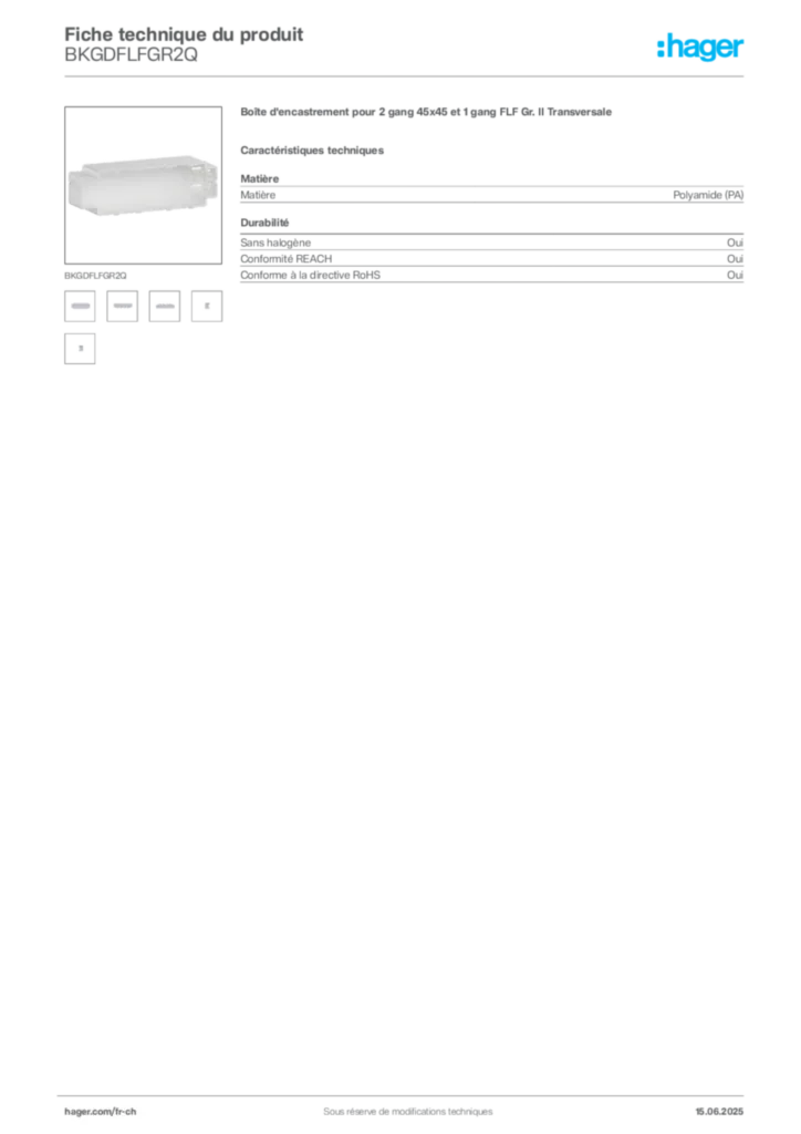 Image Hager Fiche technique du produit BKGDFLFGR2Q | Hager Suisse