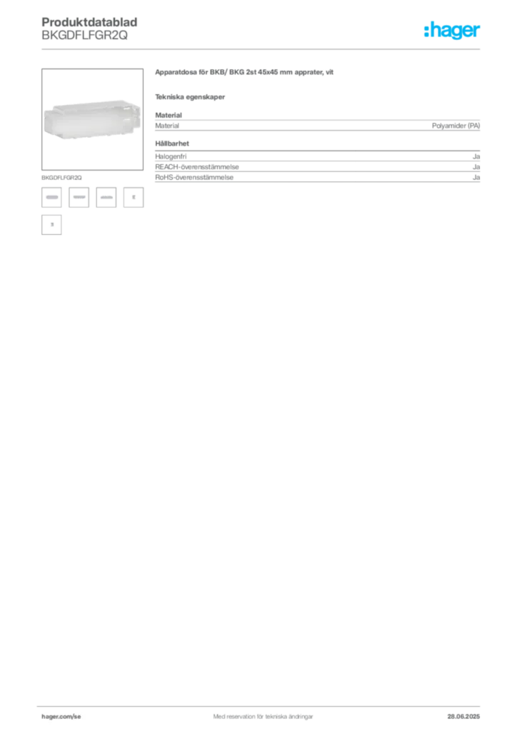 Bild Hager Produktdatablad BKGDFLFGR2Q | Hager Sverige