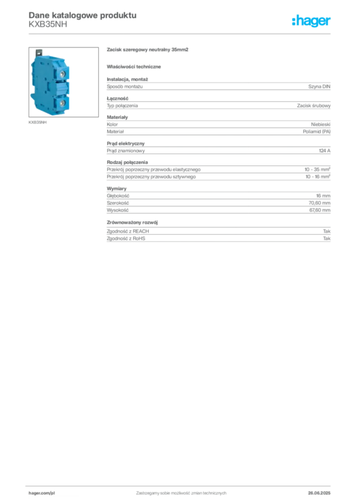 Zdjęcie Hager Dane katalogowe produktu KXB35NH | Hager Polska