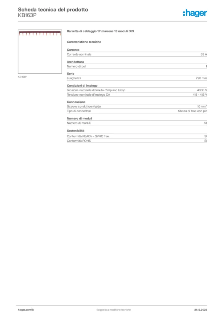 Immagine Hager Scheda tecnica del prodotto KB163P | Hager Italia