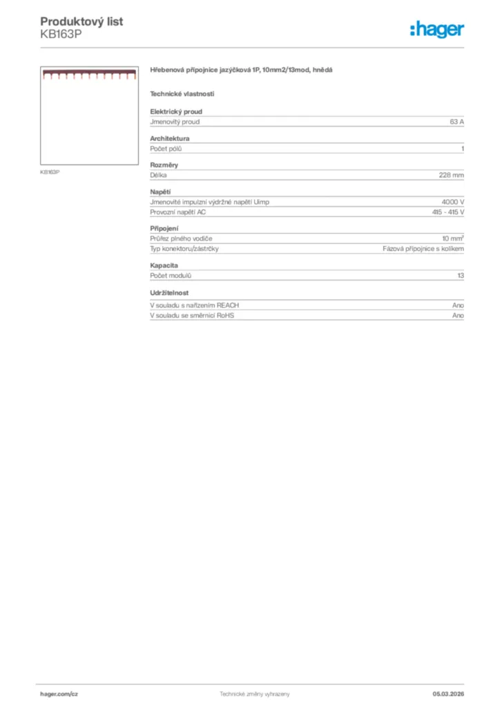 Obrázek Hager Product data sheet KB163P | Hager