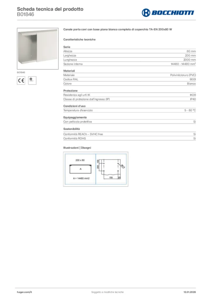 Immagine Bocchiotti Scheda tecnica del prodotto B01846 | Hager Italia