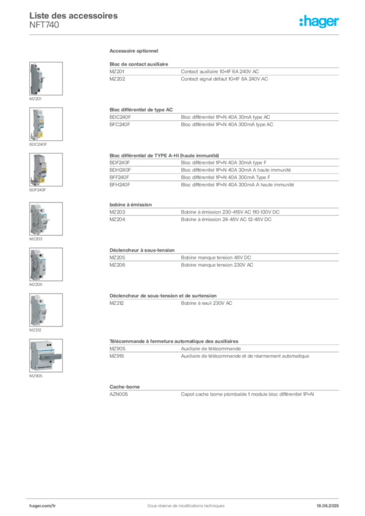 Image Hager Fiche technique du produit NFT740 | Hager France