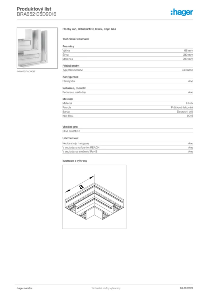 Obrázek Hager Product data sheet BRA652105D9016 | Hager