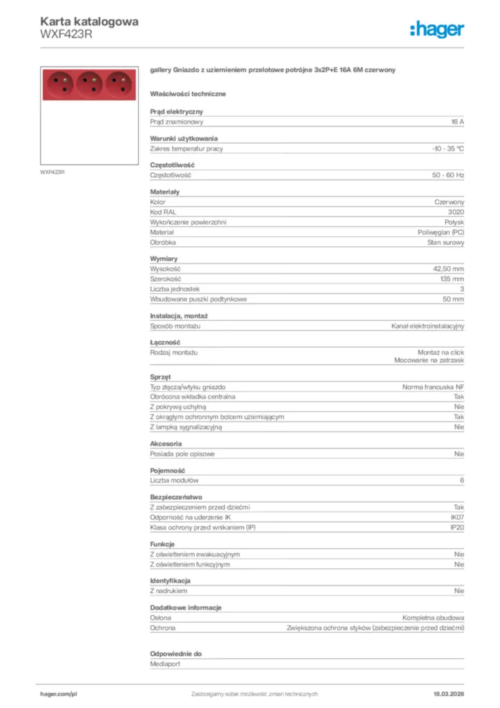 Zdjęcie Hager Karta katalogowa WXF423R | Hager Polska