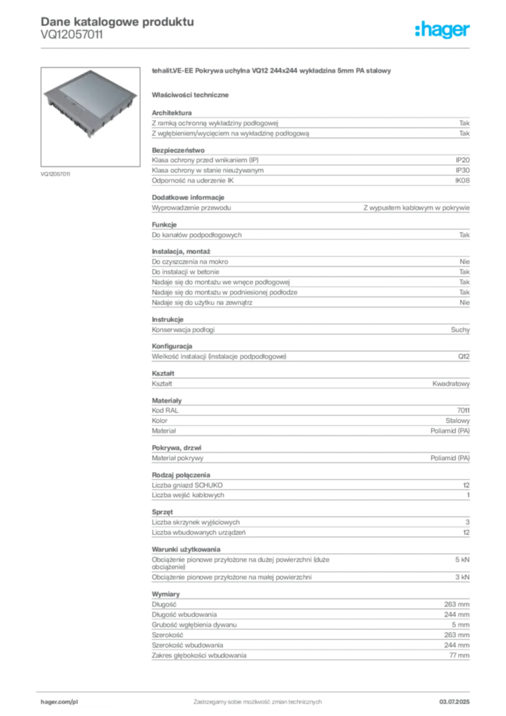 Zdjęcie Hager Dane katalogowe produktu VQ12057011 | Hager Polska