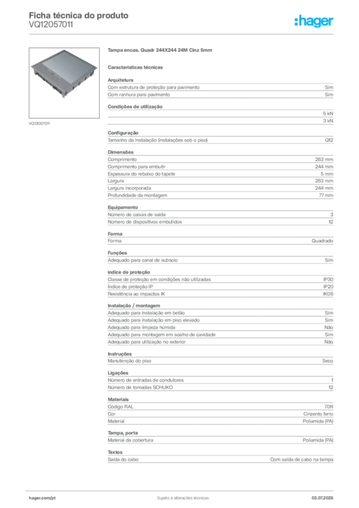 Imagem Hager Ficha técnica do produto VQ12057011 | Hager Portugal