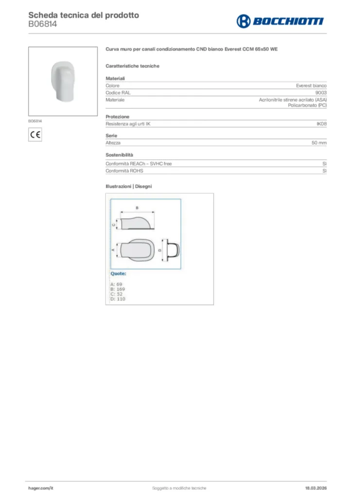 Immagine Bocchiotti Scheda tecnica del prodotto B06814 | Hager Italia