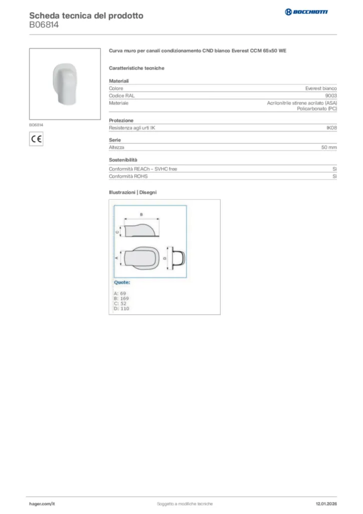 Immagine Bocchiotti Scheda tecnica del prodotto B06814 | Hager Italia