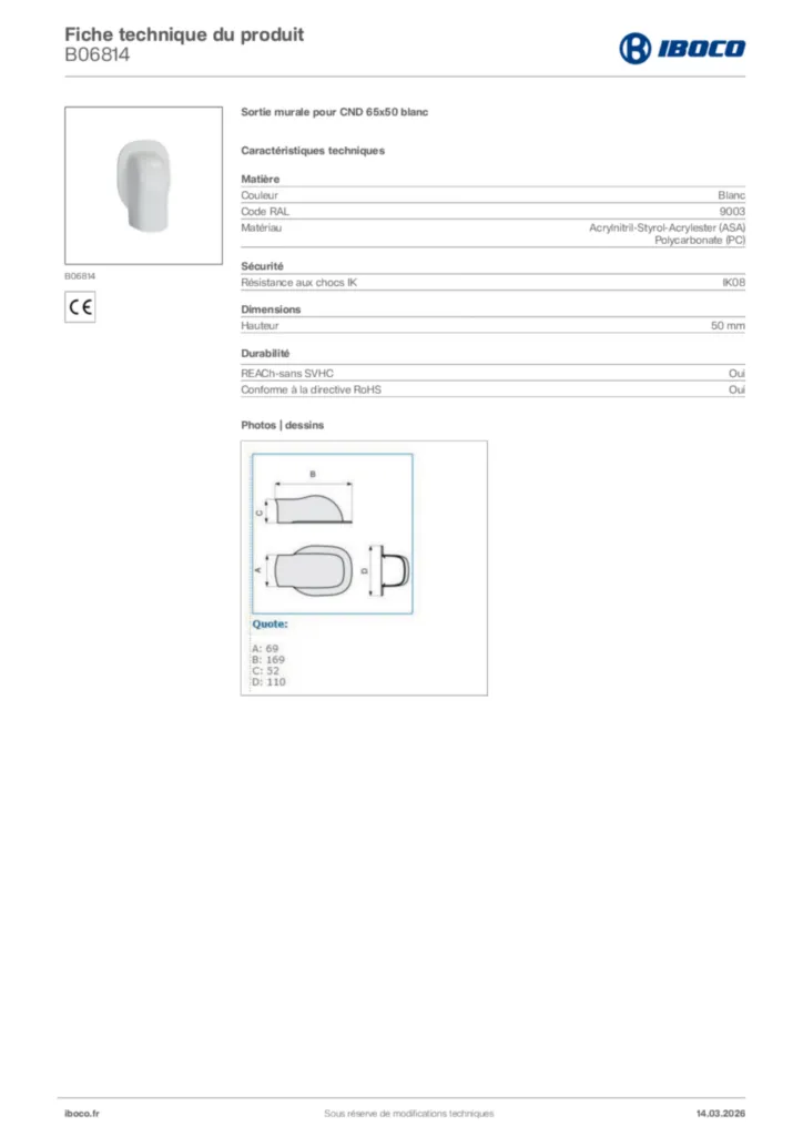 Image Iboco Fiche technique du produit B06814 | Hager France