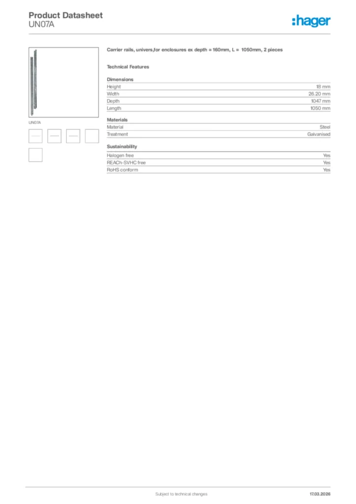 Image Hager Product data sheet UN07A  | Hager Africa