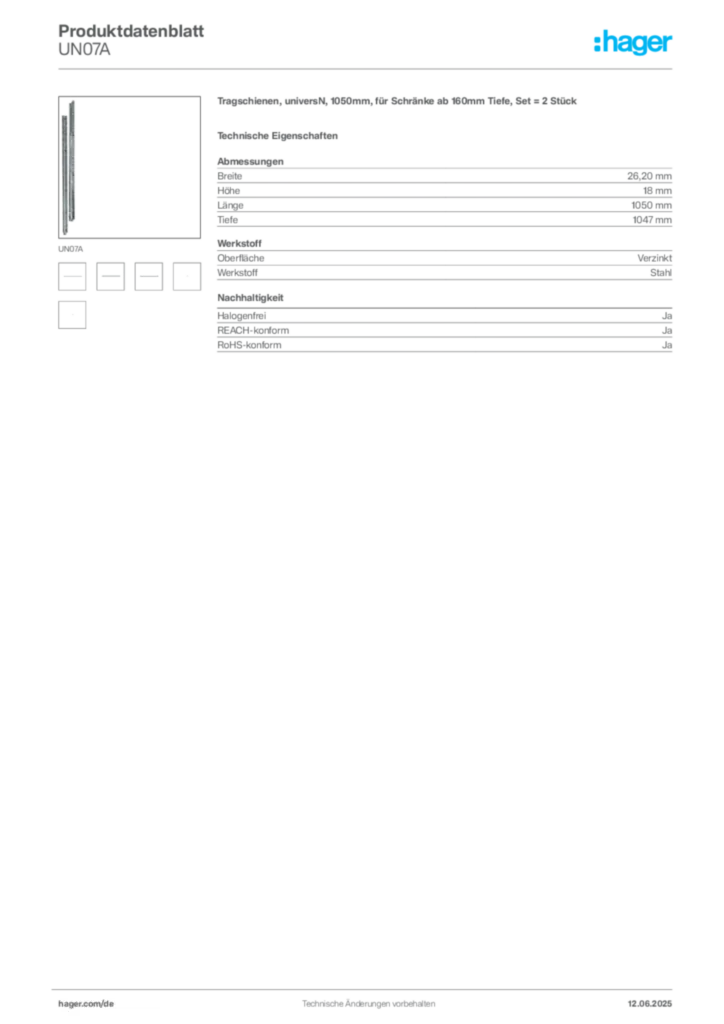 Hager Produktdatenblatt UN07A