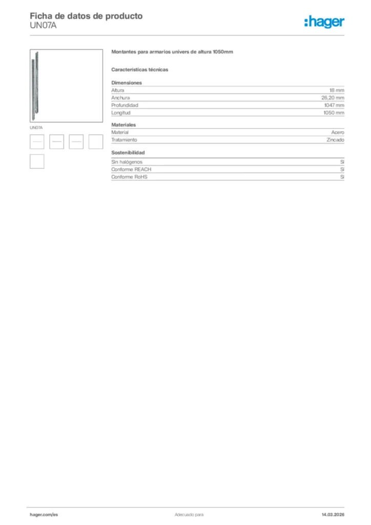 Imagen Hager Ficha de datos de producto UN07A | Hager España