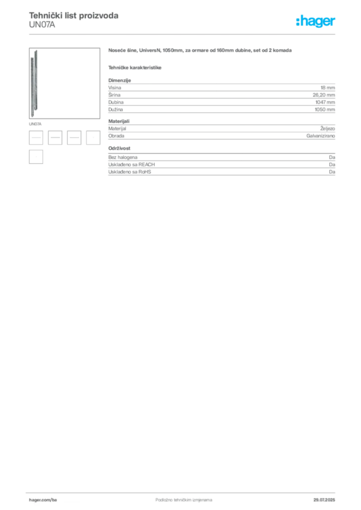 Slika Hager Product data sheet UN07A  | Hager
