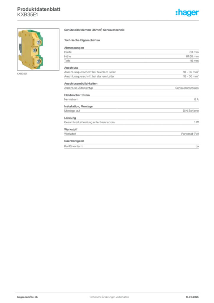 Bild Hager Produktdatenblatt KXB35E1 | Hager Schweiz