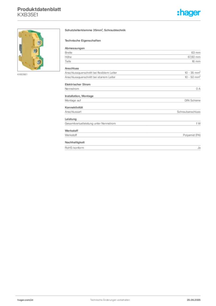 Bild Hager Produktdatenblatt KXB35E1 | Hager Deutschland